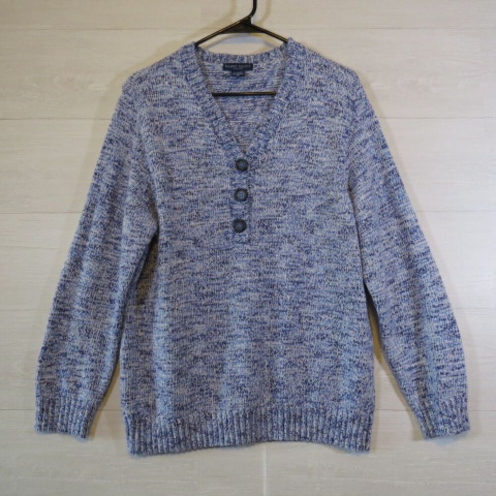 Karen Scott Sweater Size 1X V-neck Button Blue/White
